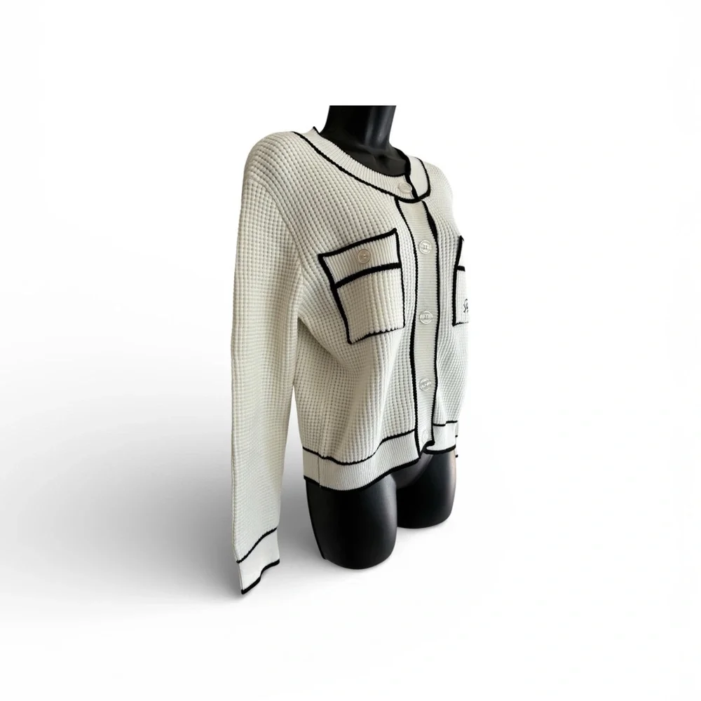 Teenie Winner White Knit Cardigan with Black Trim - Size S